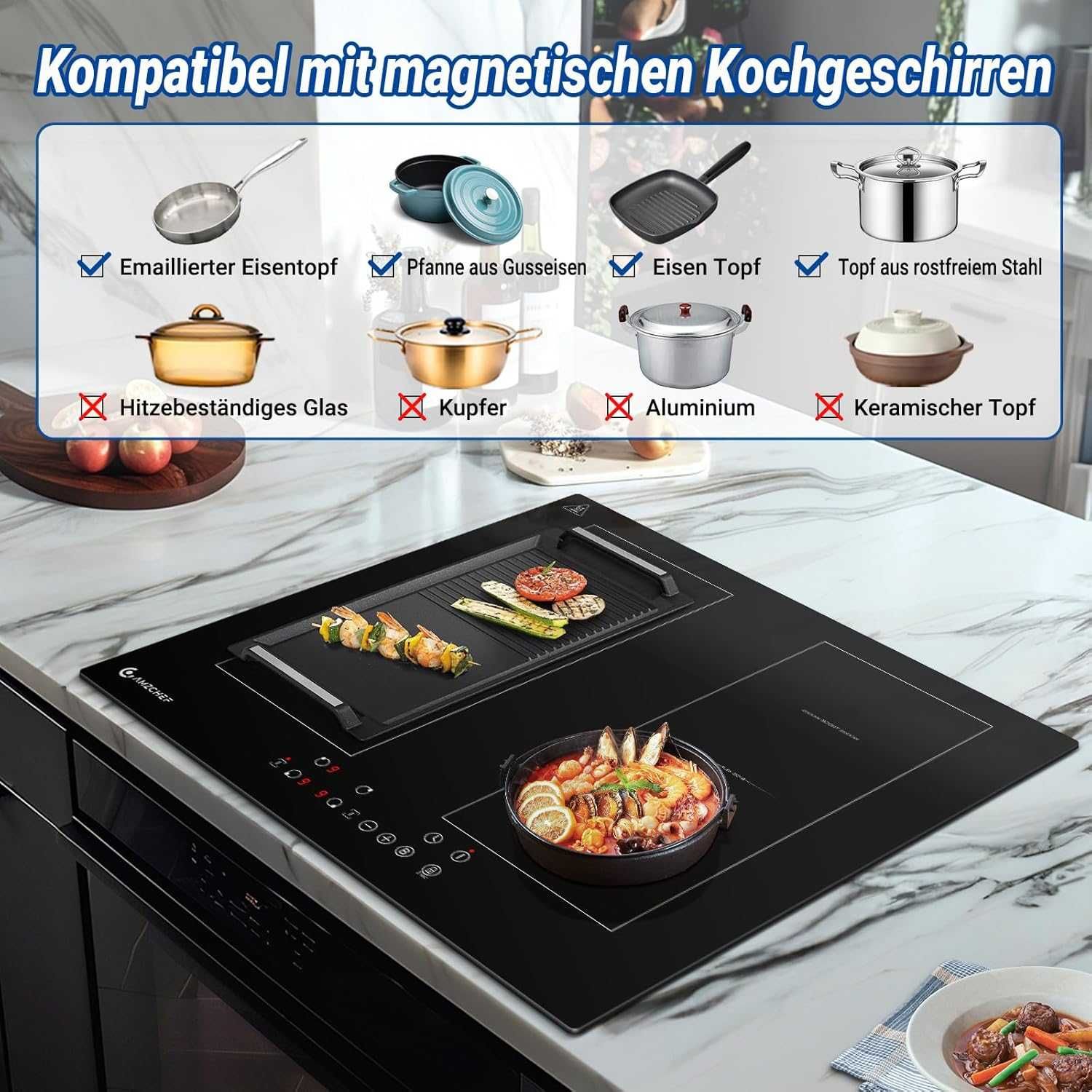 Płyta indukcyjna AMZCHEF FS-I72S-FFDD06 z dwie strefy flex 60cm (406b)