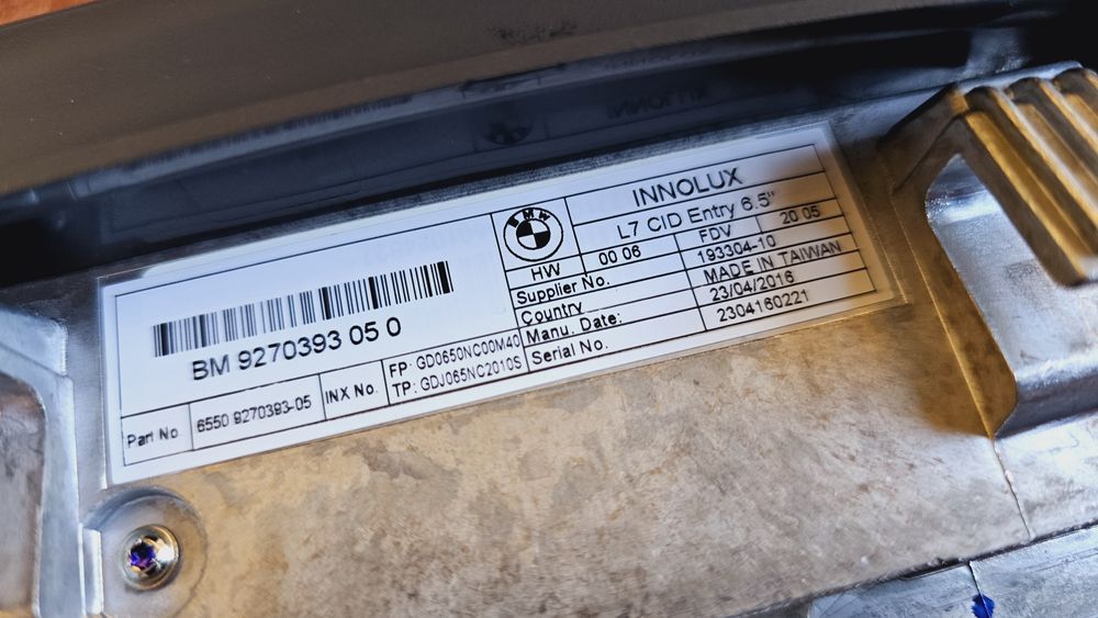 Ecrã original BMW 6,5" NBT - série 3 e 4 - ficha LVDS de 6 pinos