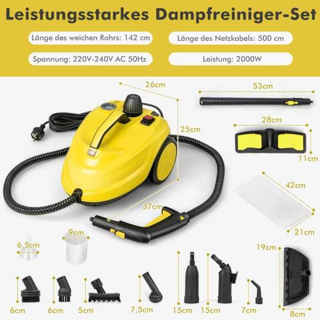 Myjka ,odkurzacz parowy 2000W,1800ml + 13 akcesorii.COSTWAY