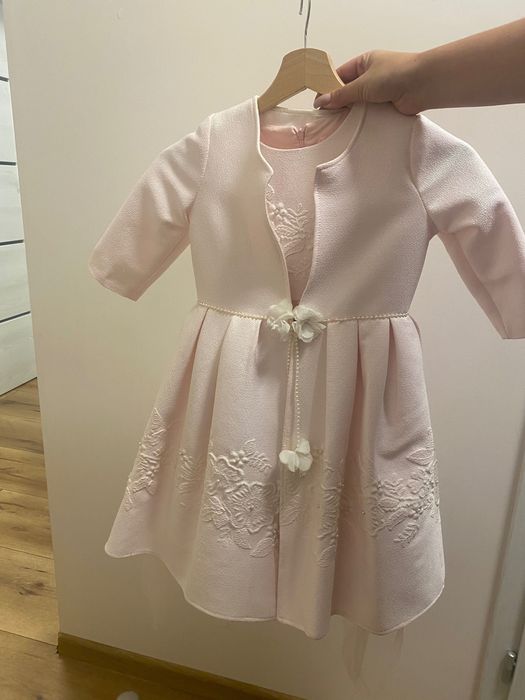 Sukienka wizytowa 6/7 lat, płaszczyk komplet dziewczynka wyjściowa