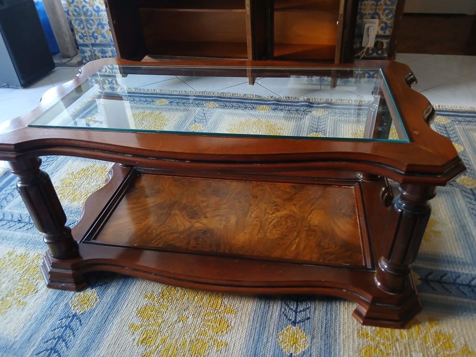 Mesa apoio vidro e madeira