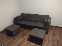 Sofa szara VOX z 2 pufami