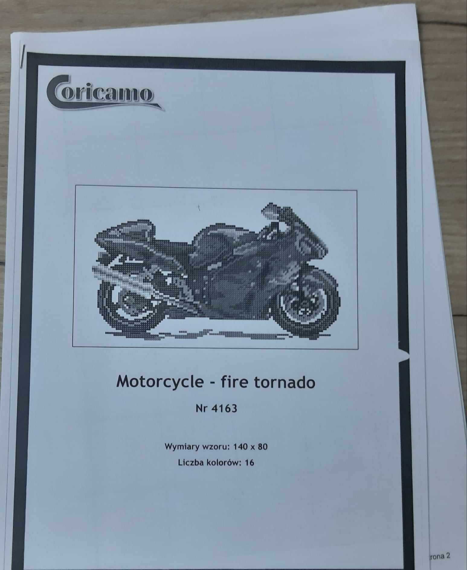 Haft krzyżykowy Motocykl fire tornado