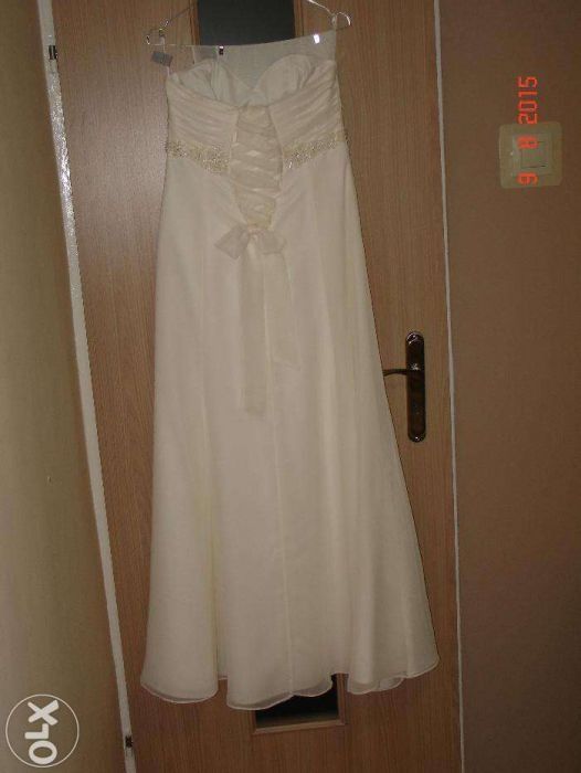 Suknia ślubna ecru rozmiar 38 długa - pokrowiec i buty GRATIS!