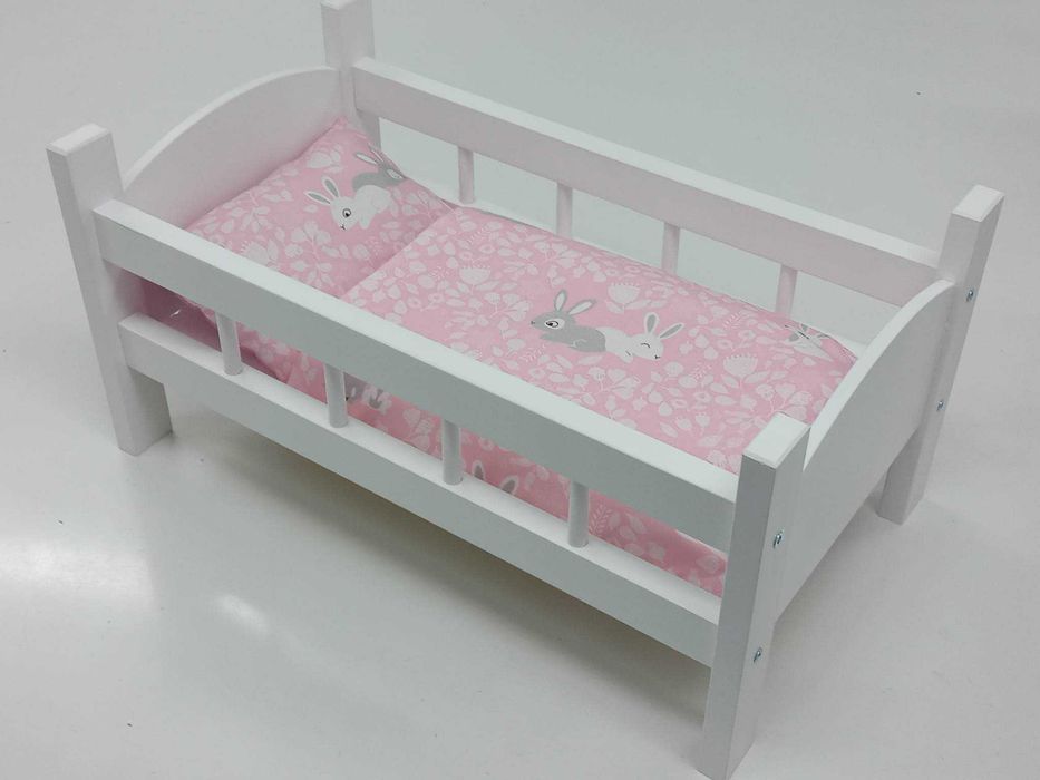 ŁÓŻECZKO dla lalek BIAŁE drewniane DUŻE