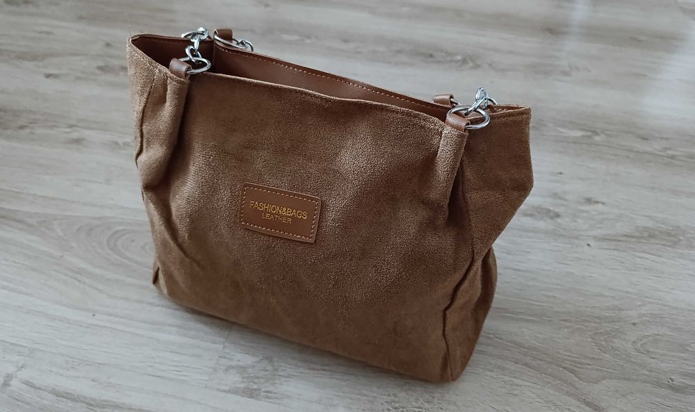 Nowa damska stylowa torebka z materiału z zamszu/ torba worek brązowa