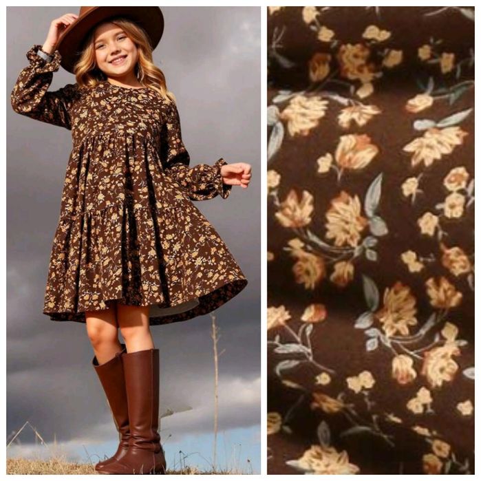 SHEIN 11-13L brązowa NOWA czekoladowa sukienka falbanki w kwiatuszki