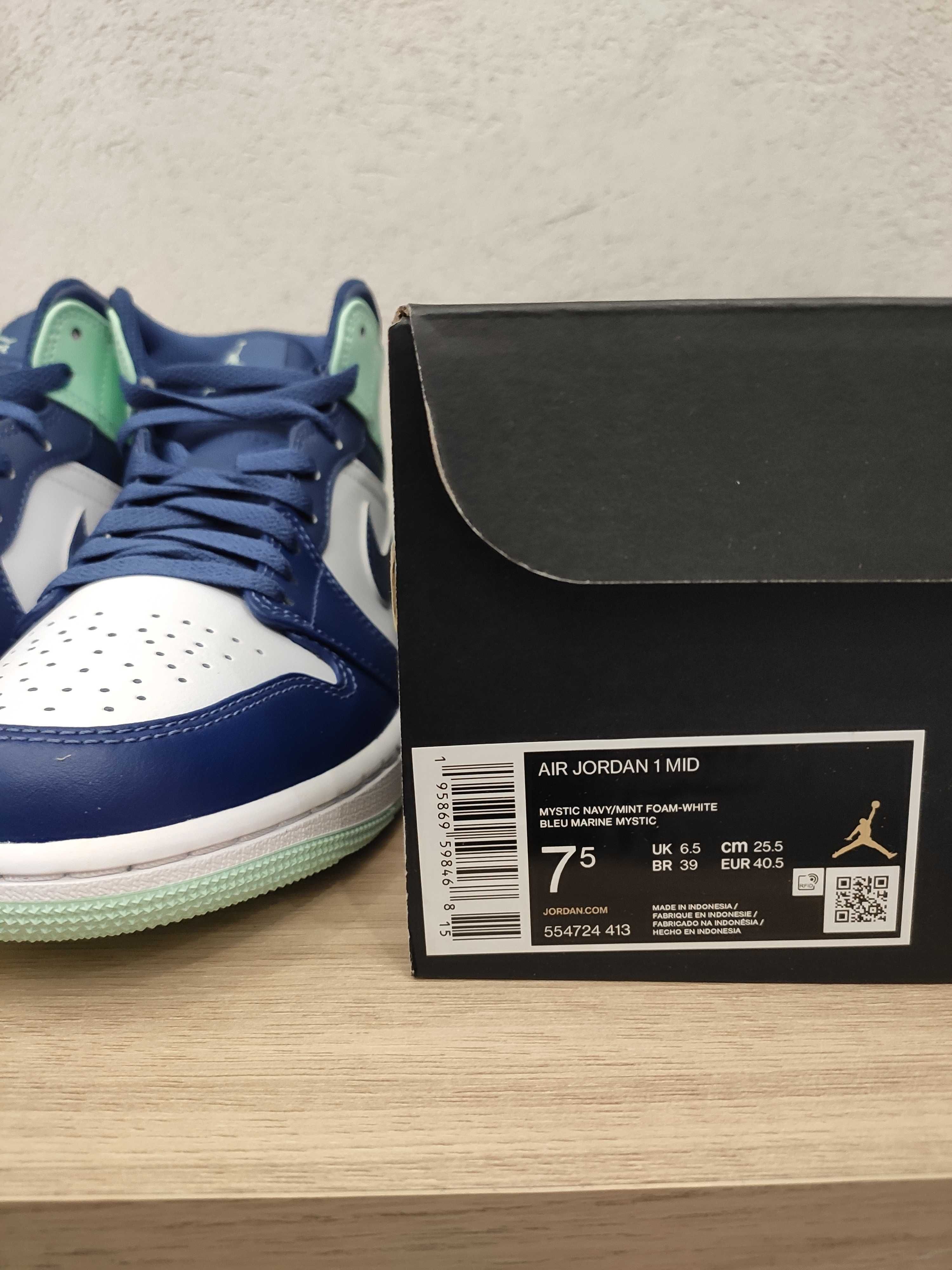 Nowe buty Jordan 1 Mid Mint Foam rozmiar 40,5 wkładka 25,5 cm