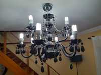 Candeeiro de teto lustre em acrílico 9 lâmpadas preto usado.