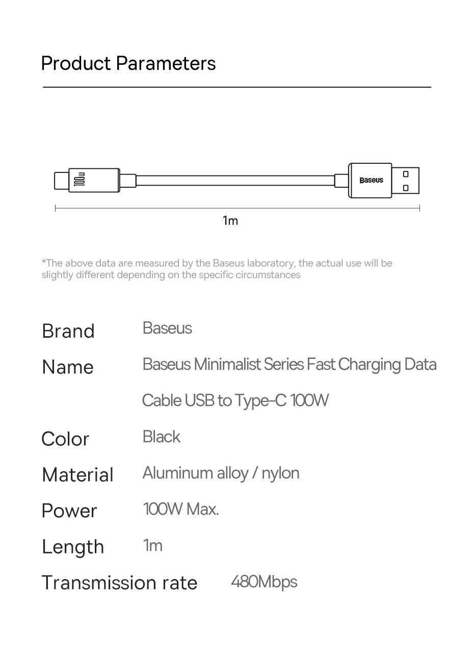 ‼️ NEW ‼️ Кабель Baseus USB Type-C 5A 100W 1m PD QC3.0 QC4.0