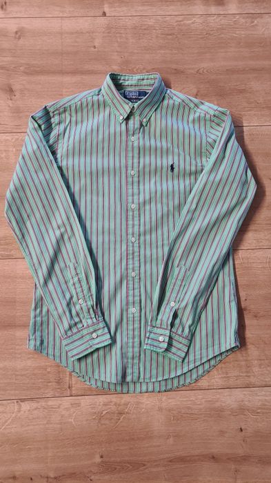 Koszula Polo Ralph Lauren. Długi rękaw. Zielona Biała. Rozmiar M konik
