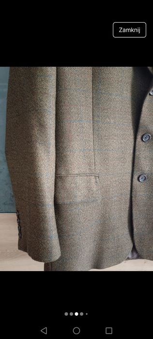 Marynarka z wełną brązowa z kratką poduszki na ramionach coguette