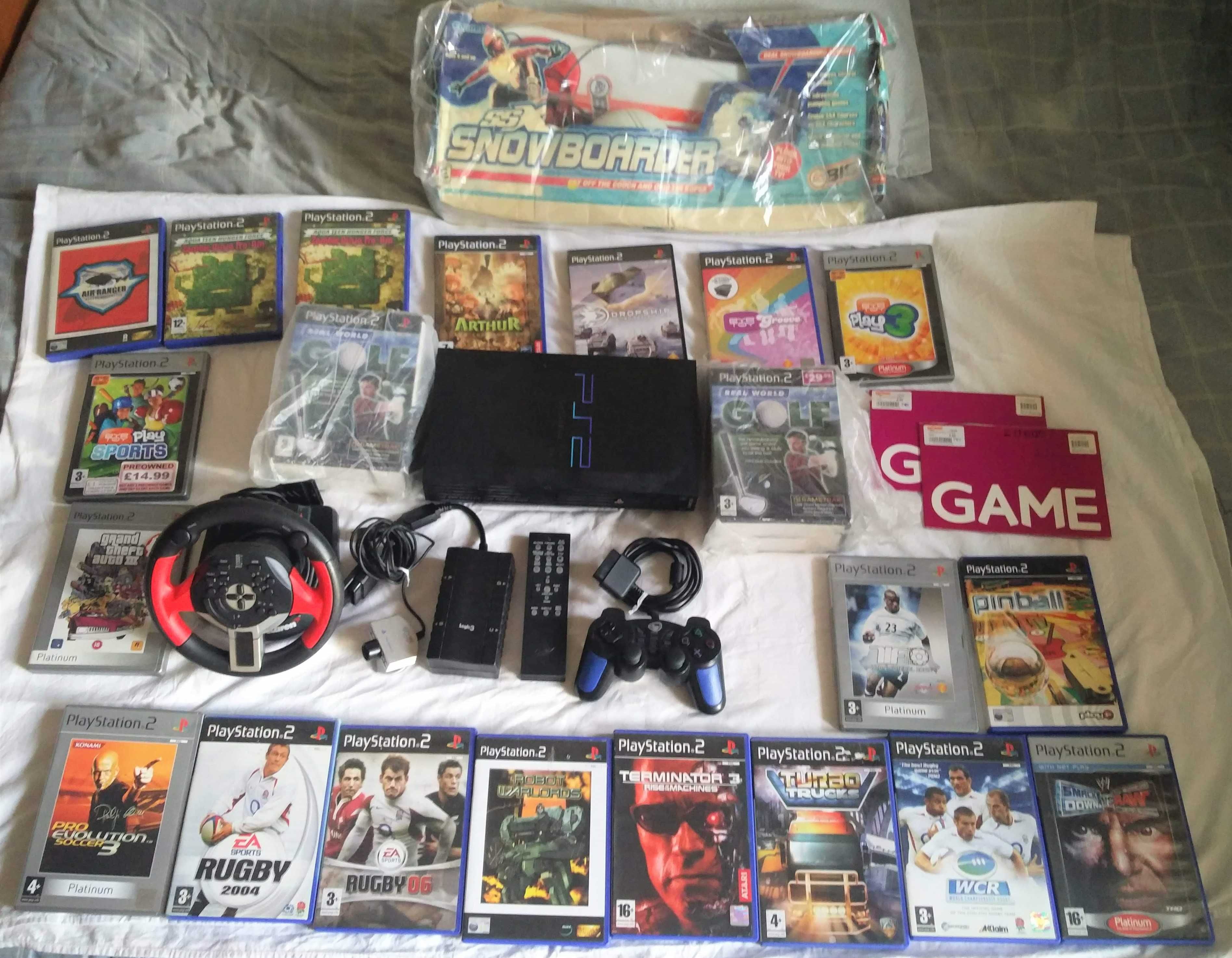 Conjunto PS2::Console, 23 jogos e 8 acessórios