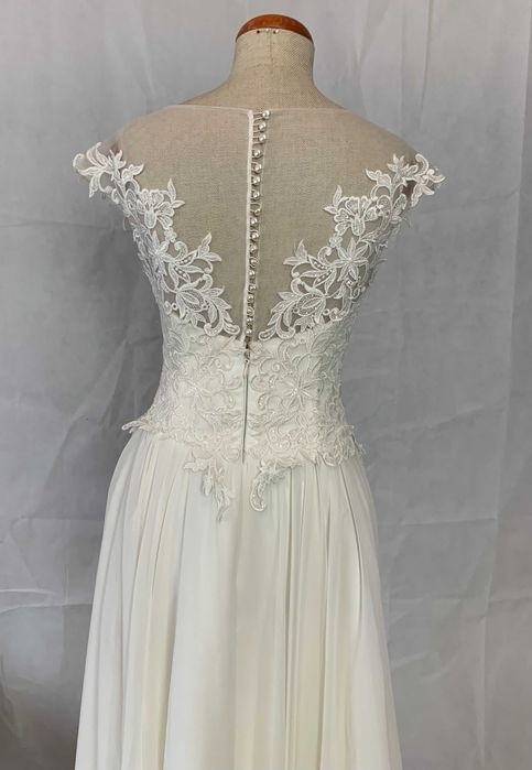 Nowa suknia ślubna ivory 38 M linia A koronka szyfon boho gładki dół