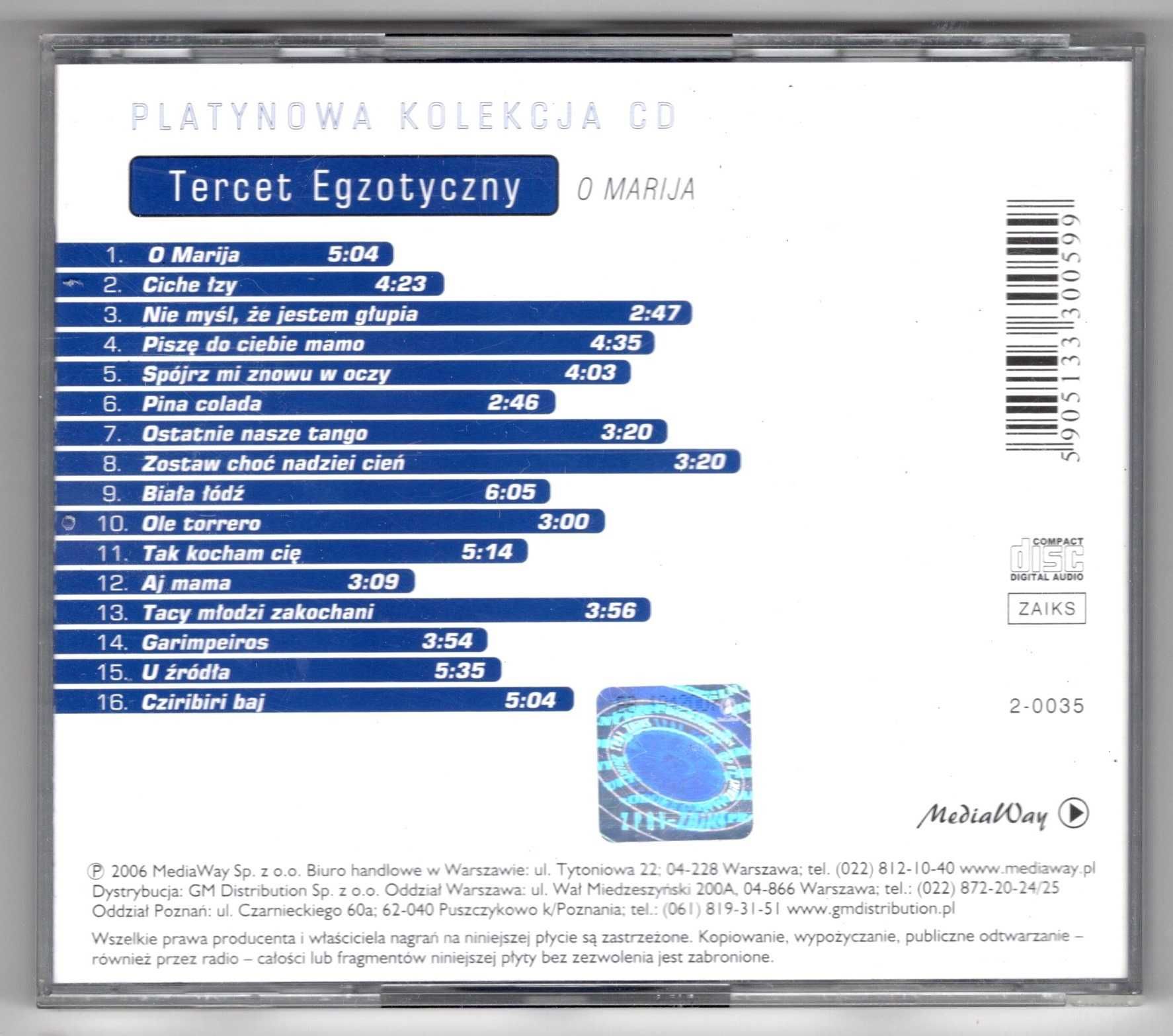 Tercet Egzotyczny - O Marija (CD)