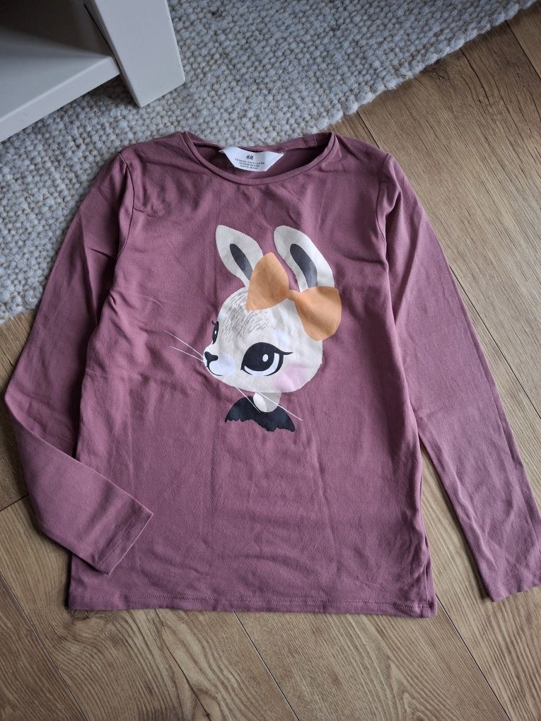 134cm 140cm H&M bluzka długi rękaw króliczek, koszulka, bluzeczka