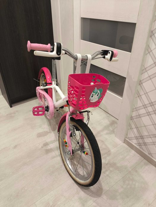 Rower dziecięcy BTWIN 500 Doctogirl 16" + kółka boczne (Decathlon)