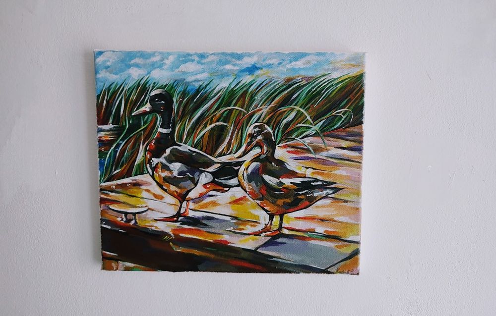 Kaczki - Obraz ręcznie malowany - 30 x 25 cm