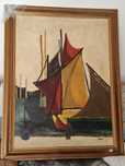 Barcos excelente grande quadro tela a oleo  emoldurado