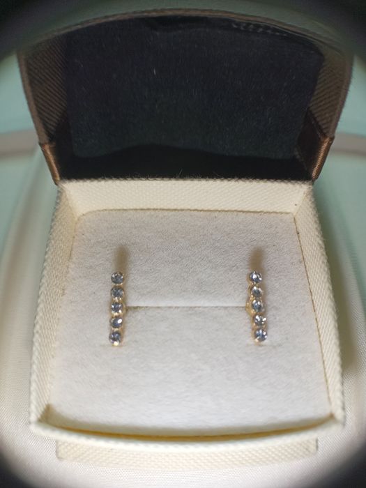 Srebro pozłacane 925 sztyfty kolczyki pasek cyrkonii