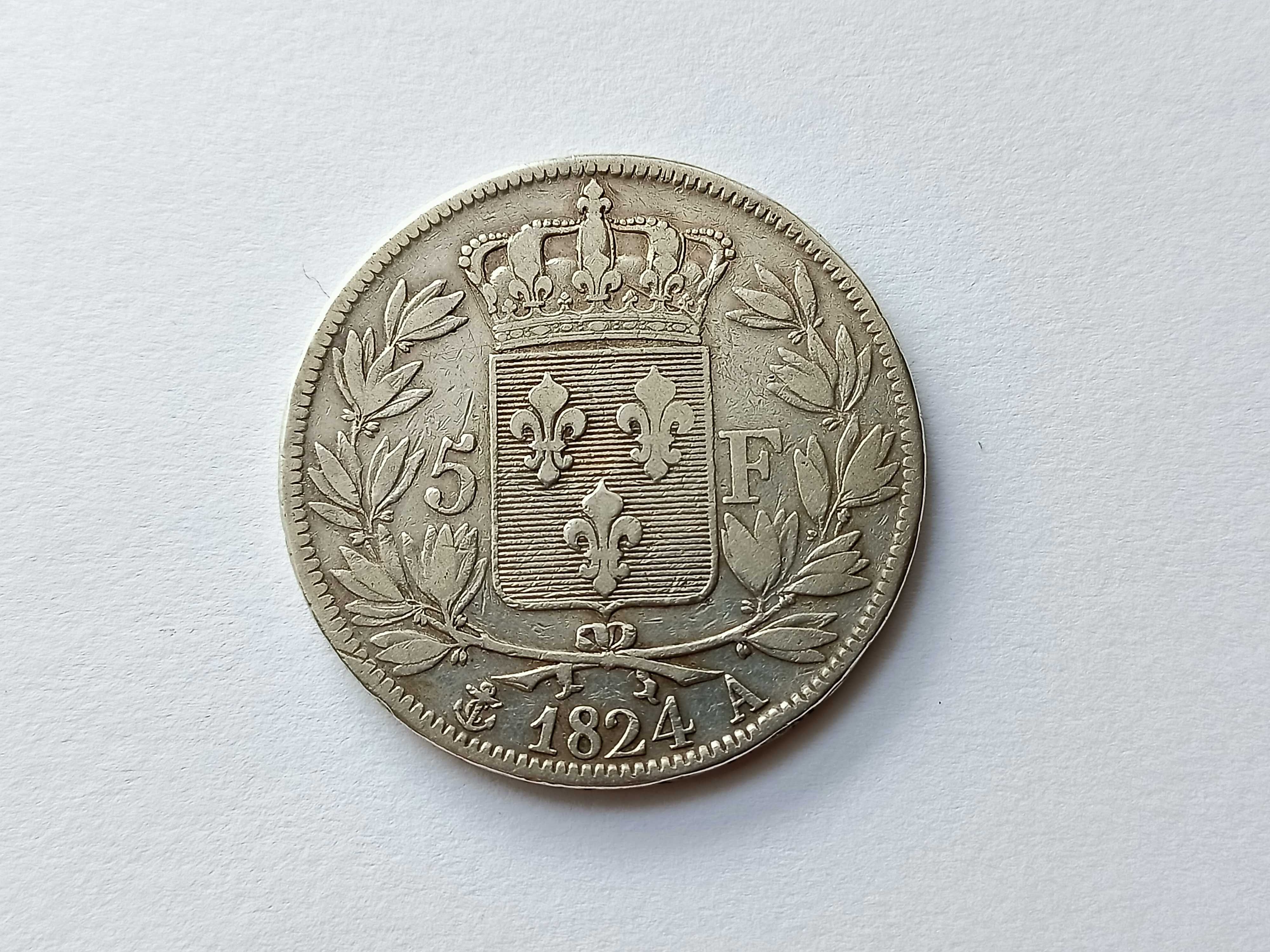 5 Franków 1824 A Francja Ludwik XVIll oryginał Srebro