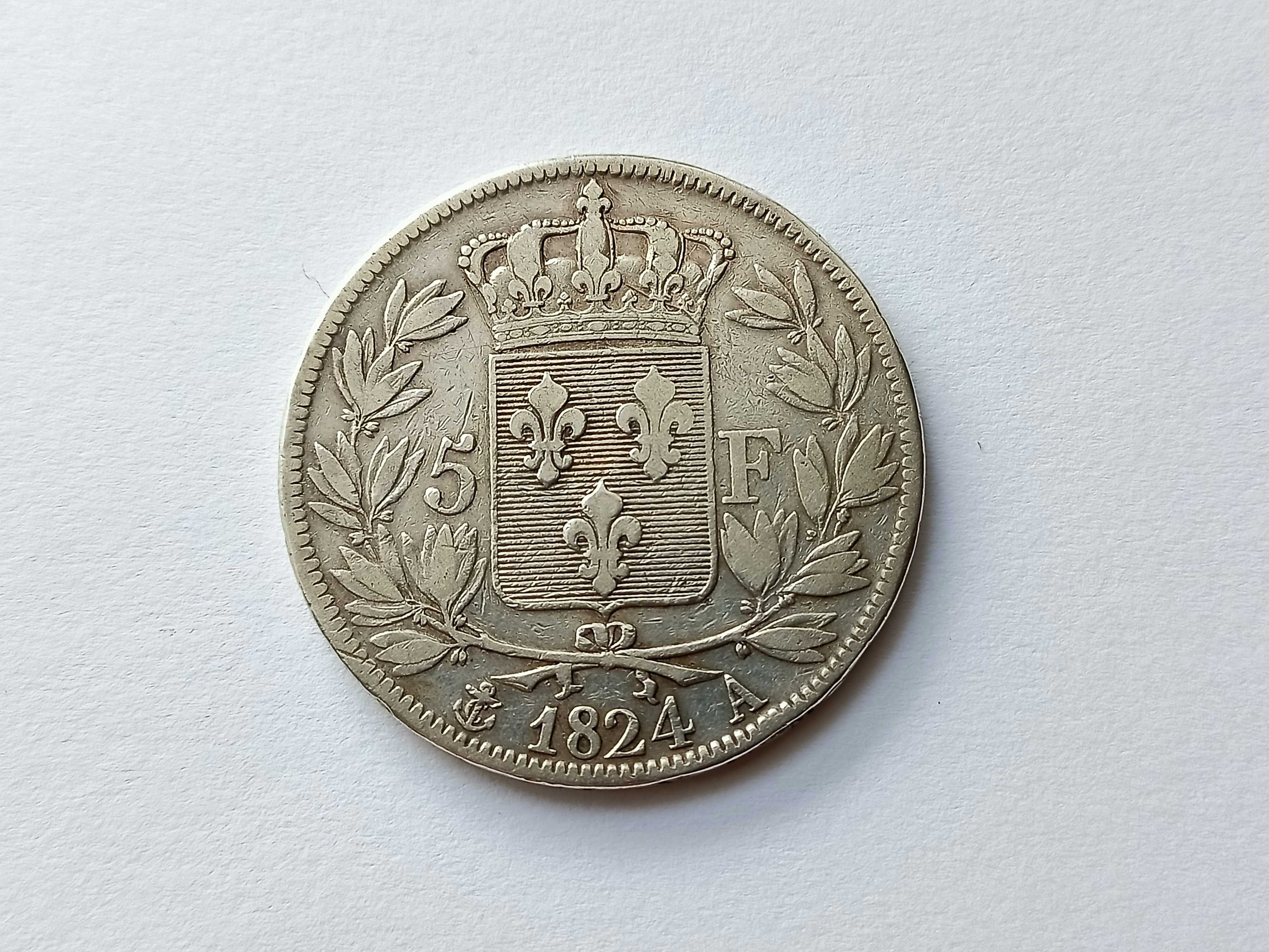 5 Franków 1824 A Francja Ludwik XVIll oryginał Srebro