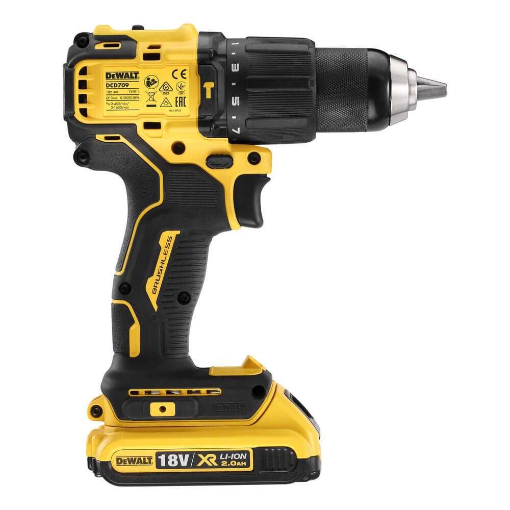 Дриль-шурупокрут DeWALT акум. 18В Li-lon, 2А безщіт. удар. (DCD709D2T)