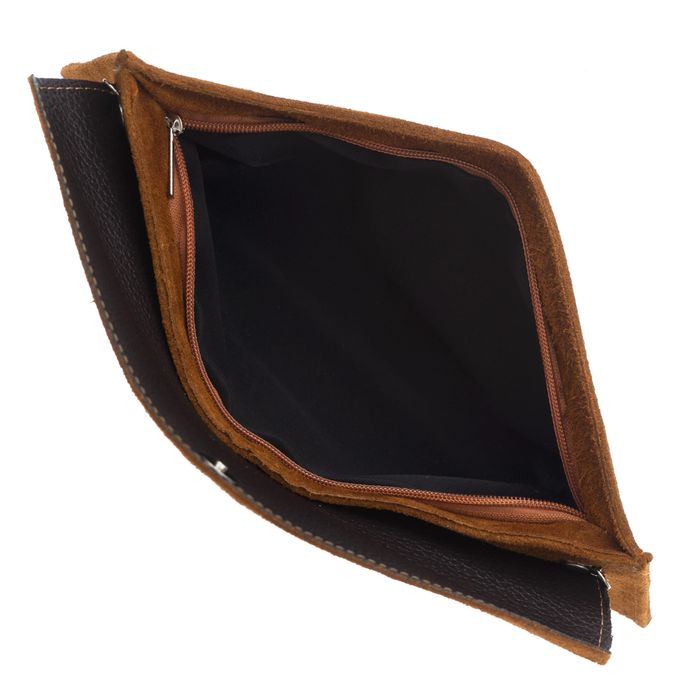 VERA PELLE torebka zamszowa kopertówka listonoszka V646 c.brązowa