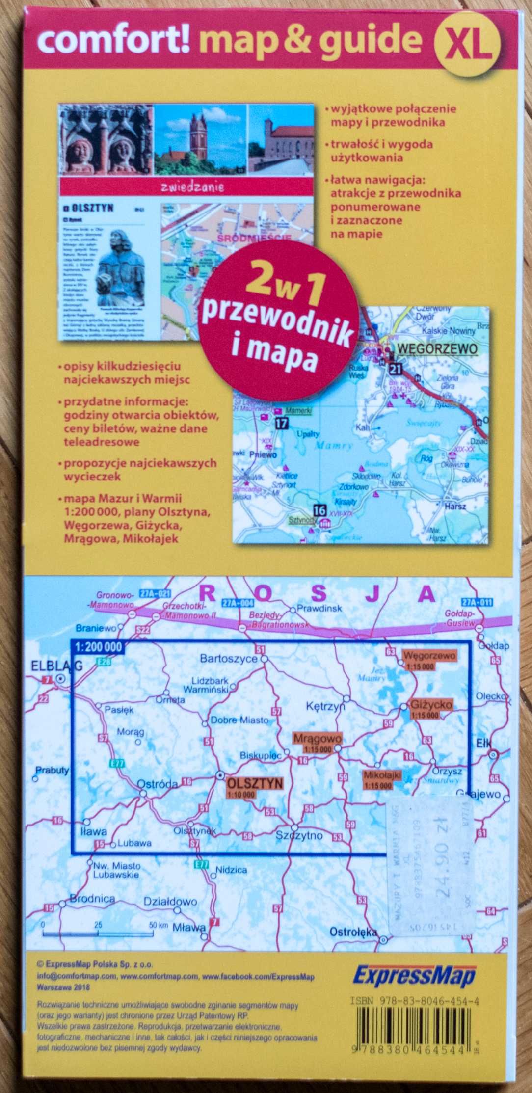 Mazury i Warmia 2 w 1 Laminowana mapa turystyczna Przewodnik