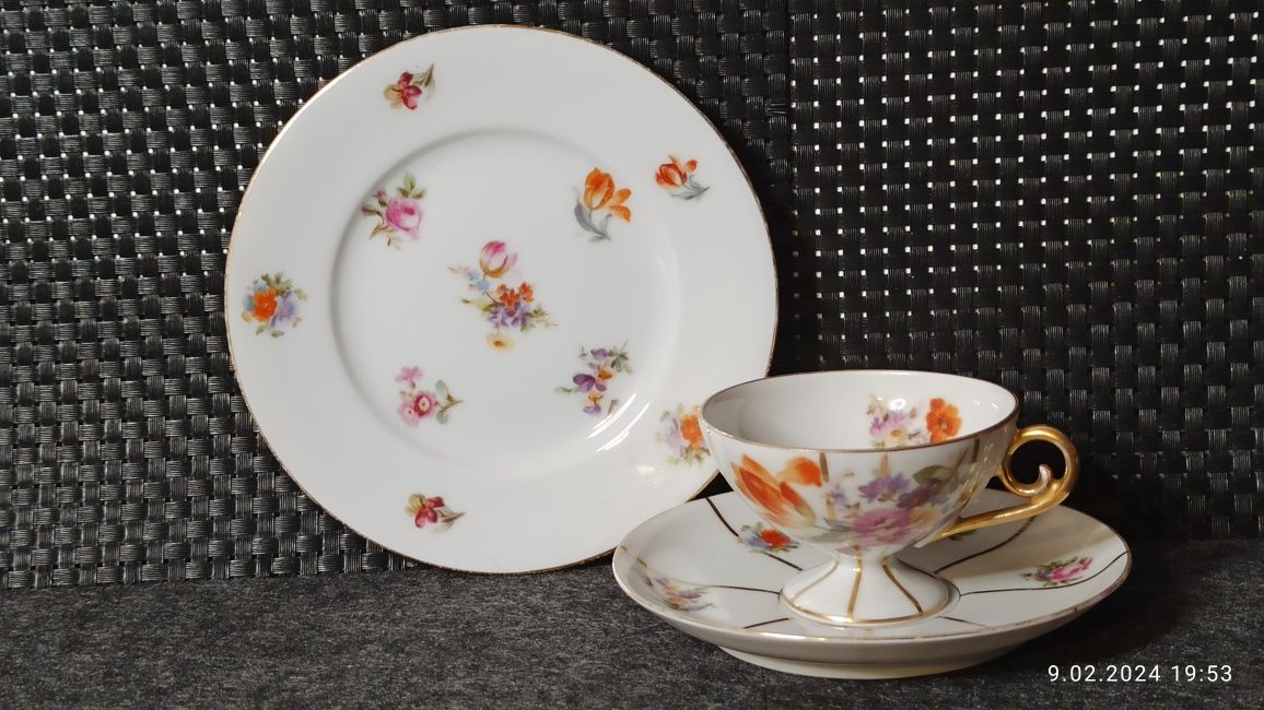 Porcelana Turyngia TRIO Mäbendorf bei Suh Dekor kwiatowy