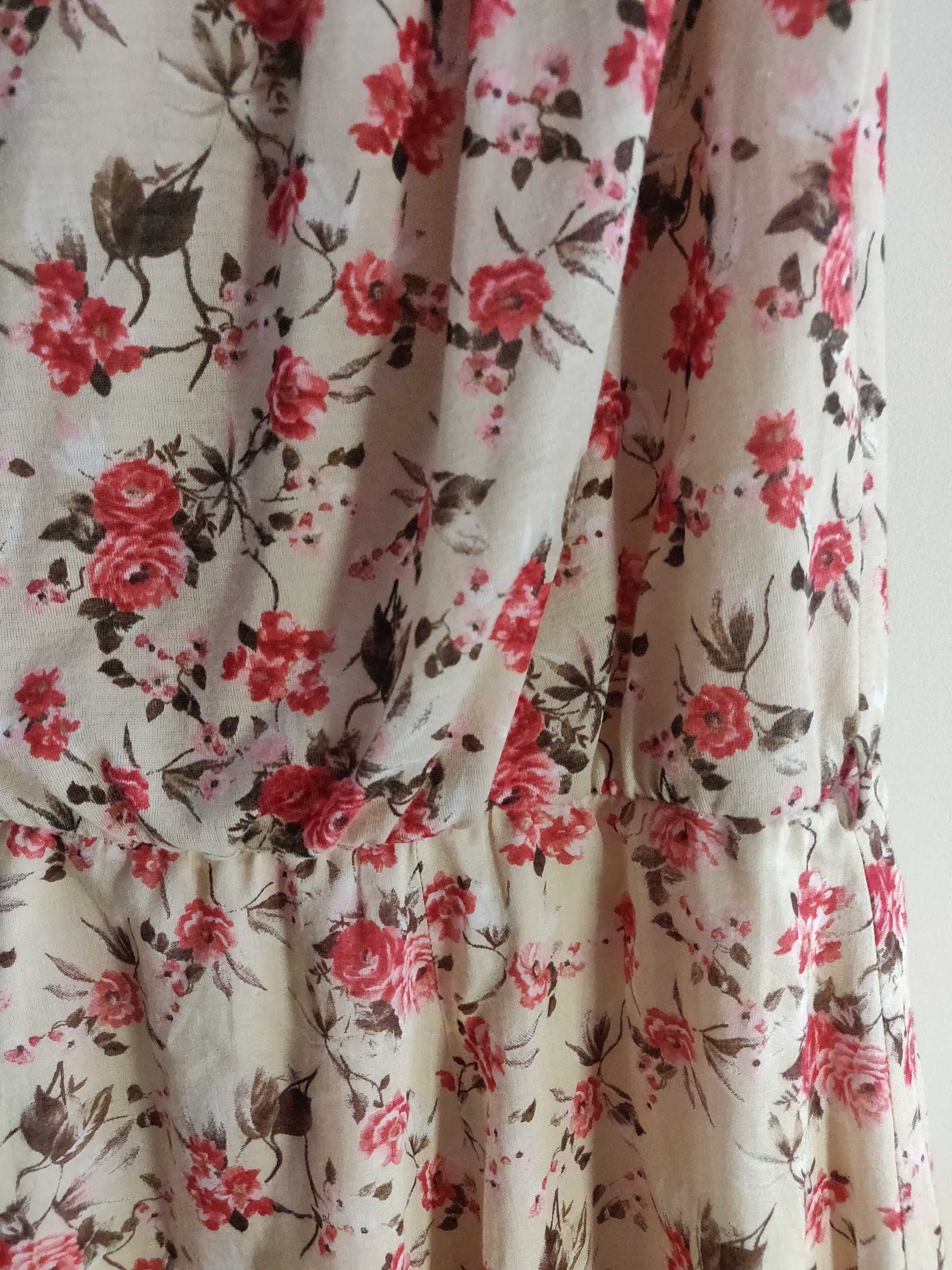 Vestido mini beige, estampado com flores Mango