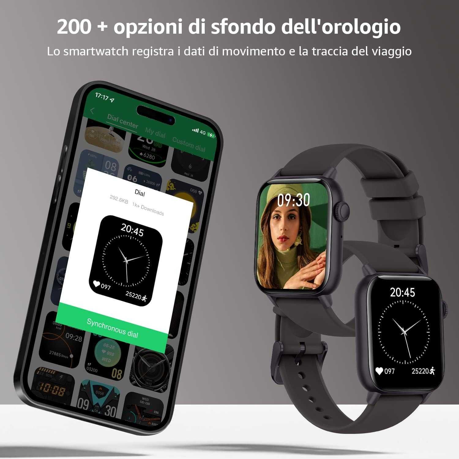 ASWEE QS208 smartwatch zegarek 1,85 IP68 tętno SpO2 sen połączenia