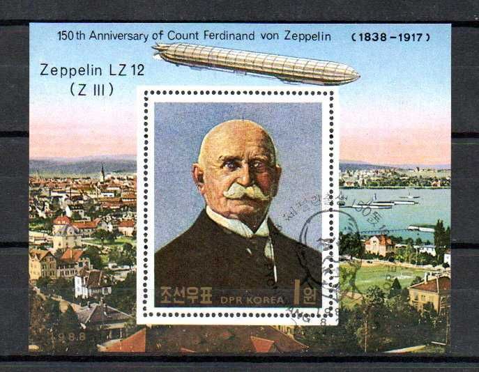 Znaczki Korea Północna - Zeppelin, zeppeliny blok