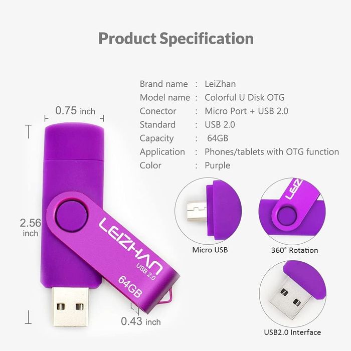 leizhan Podwójny port Pamięć USB 2.0 64 GB OTG