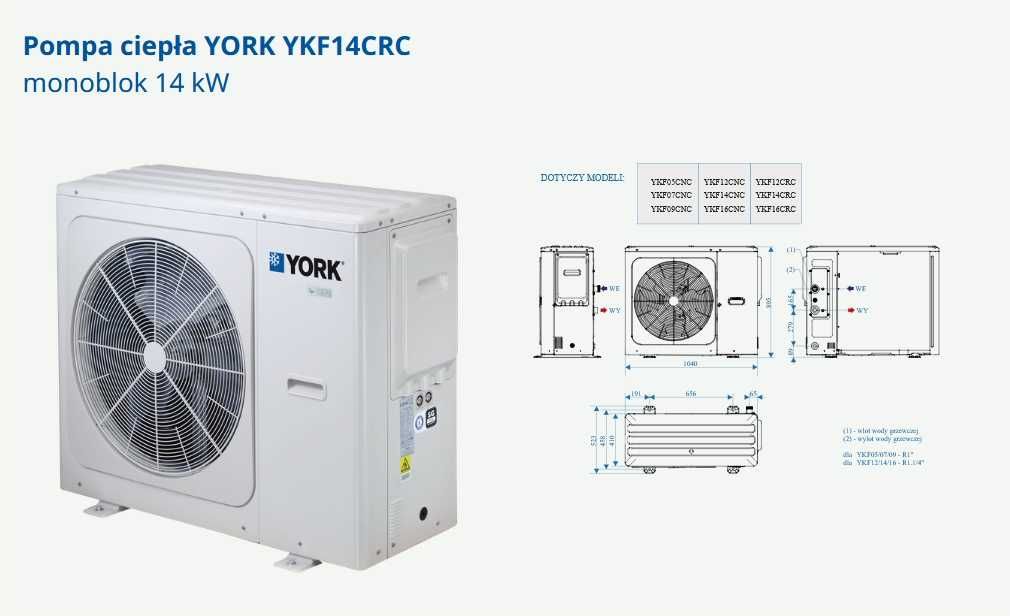 YORK pompa ciepła 14 kW YKF14CRC monoblok