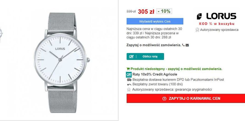Zegarek Lorus srebrny