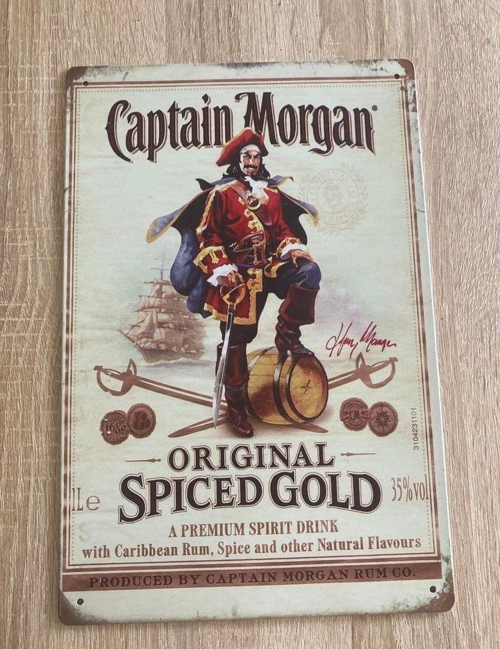 Placa metal 30 x 20 Vintage Captain Morgan Caribbe Rum