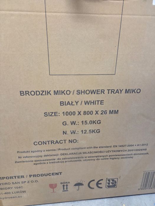 Brodzik Miko 80x100x2.6 biały struktura nowy z syfonem