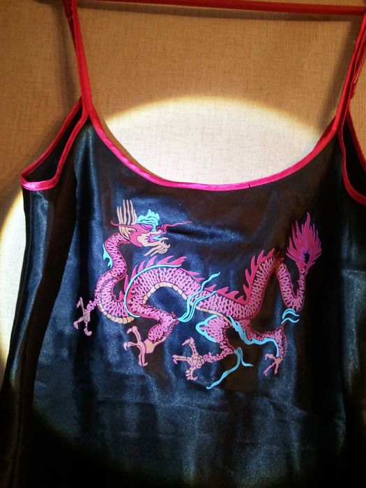 Комбинация Дракон чёрный атлас пеньюар бренд hunkemoller