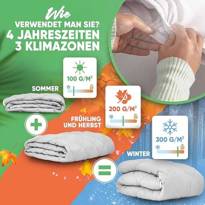 Kołdra dla alergików 200x200 Welldora OPTICLIMA Dwuczęściowa Lato Zima