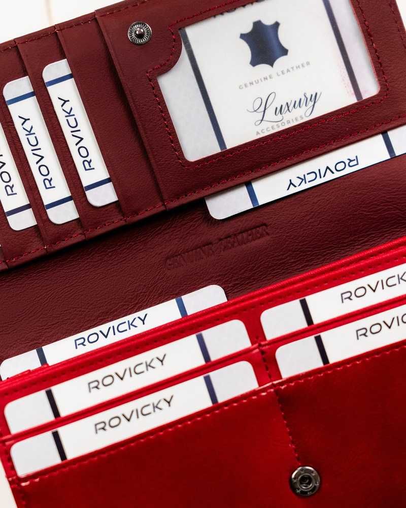 Portfel Damski ROVICKY Klasyczny DUŻY Pojemny CZERWONY Elegancki