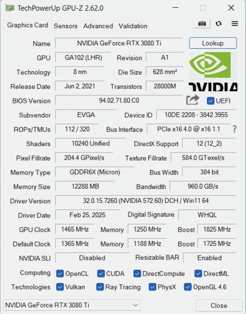 RTX 3080 Ti Nvidia EVGA XC3 12Gb Placa Gráfica