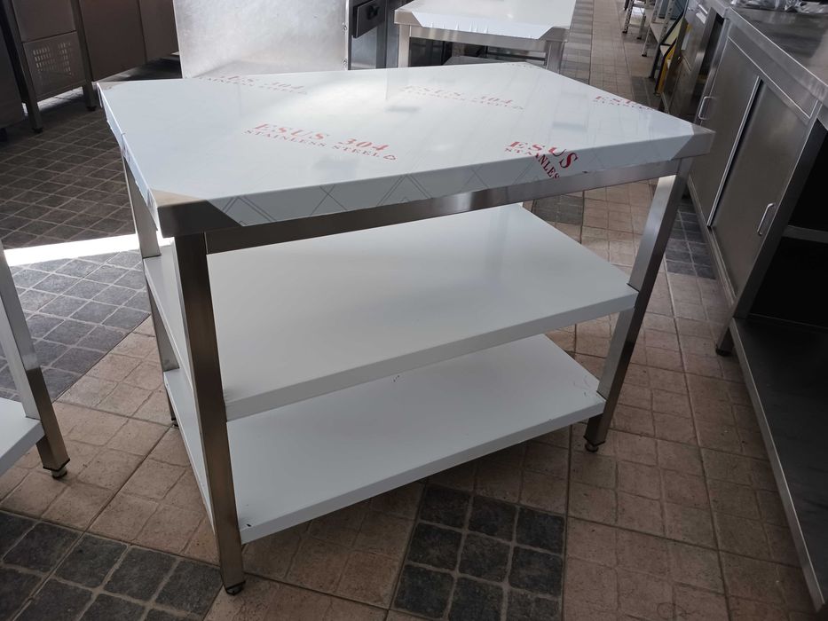 ACM1644 - Bancada Central Inox de 1m com 2 Prateleiras - NOVA