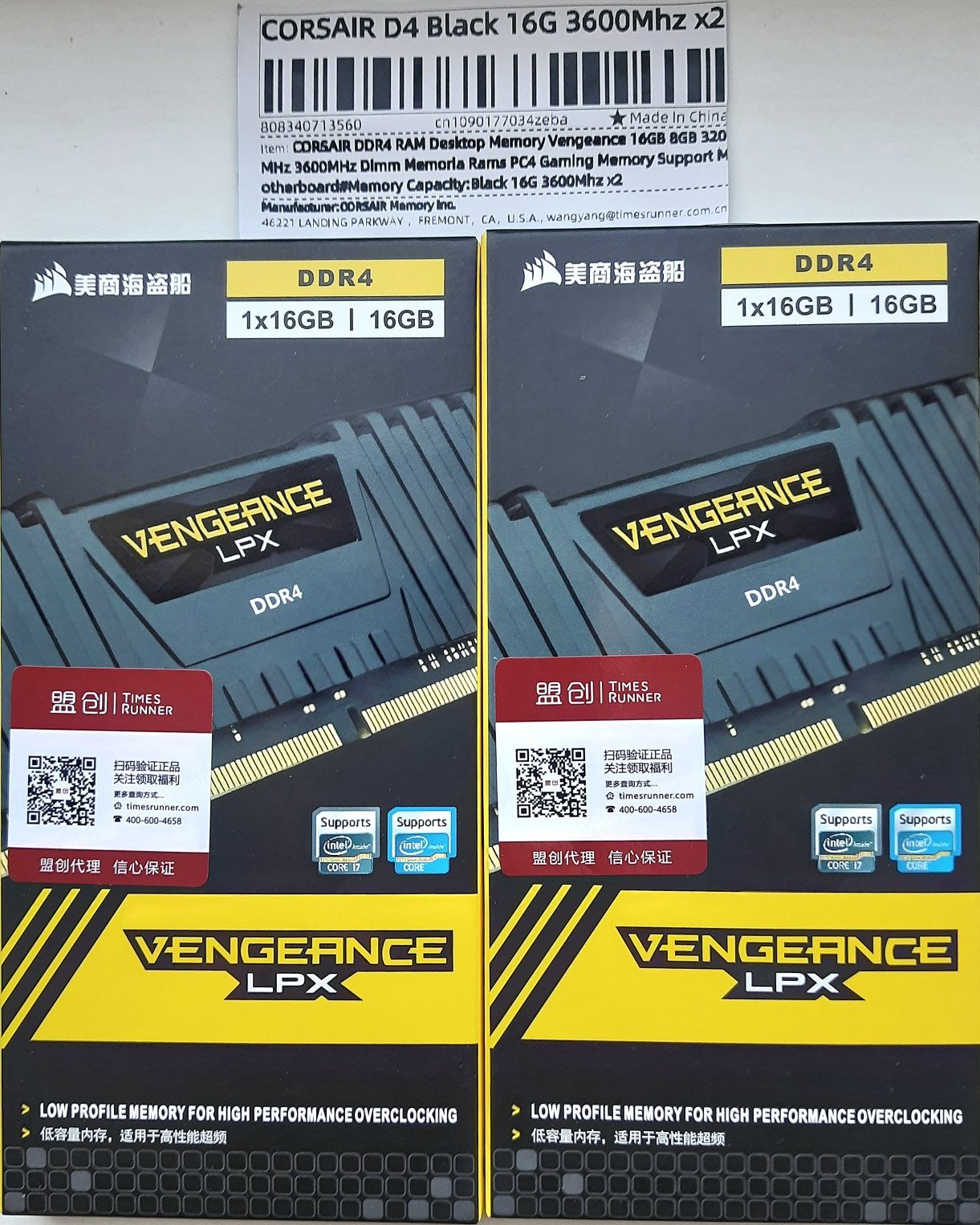 Оперативна пам'ять DDR4 Corsair  Vengeance LPX 3600МГц 32Gb (2×16Gb)