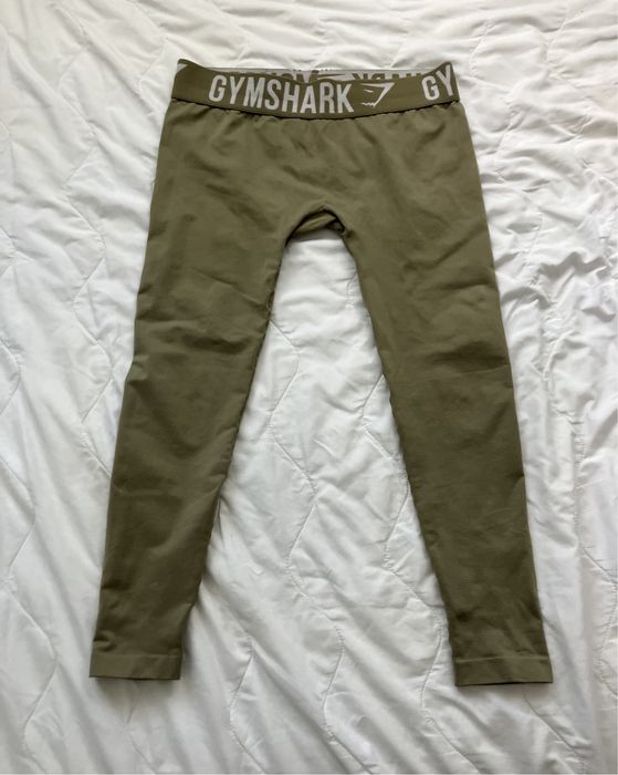 Gymshark, sportowe, stylowe legginsy 3/4 w kolorze khaki, rozmiar S