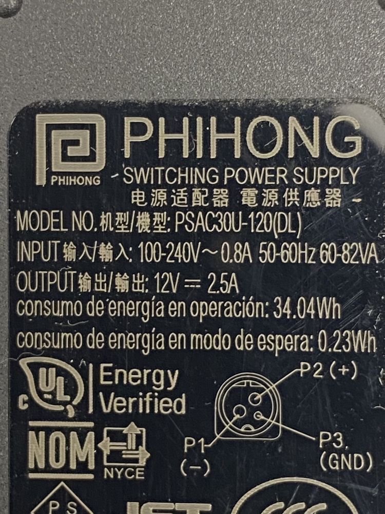 Блок живлення Phihong 30W 12v=2.5a 3 pin кількість ОПТ