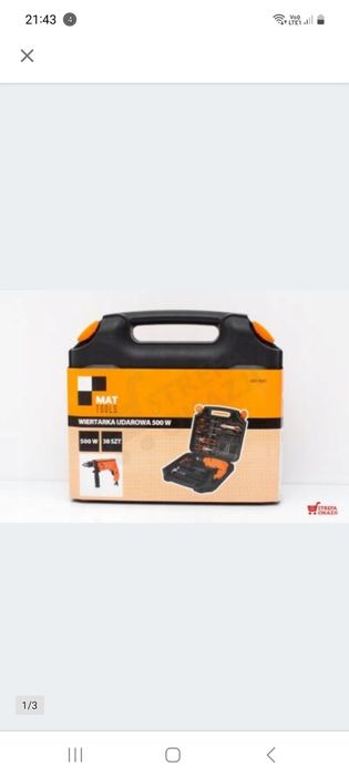 Wiertarka udarowa 500W
narzędziami 38szt. MAT Tools
MAT-93001