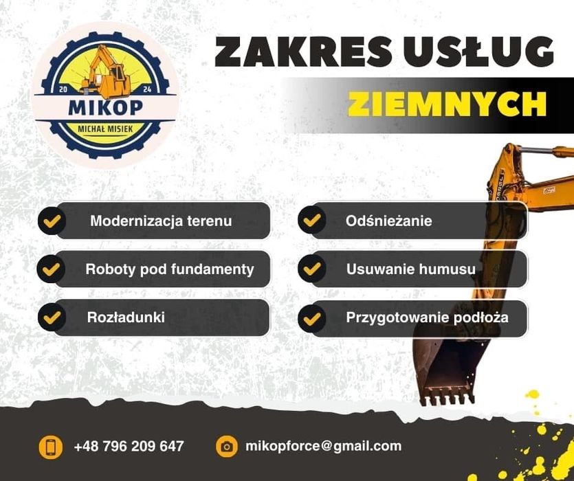 Usługi koparką i koparko-ładowarką, budowlane, transport wywrotka,