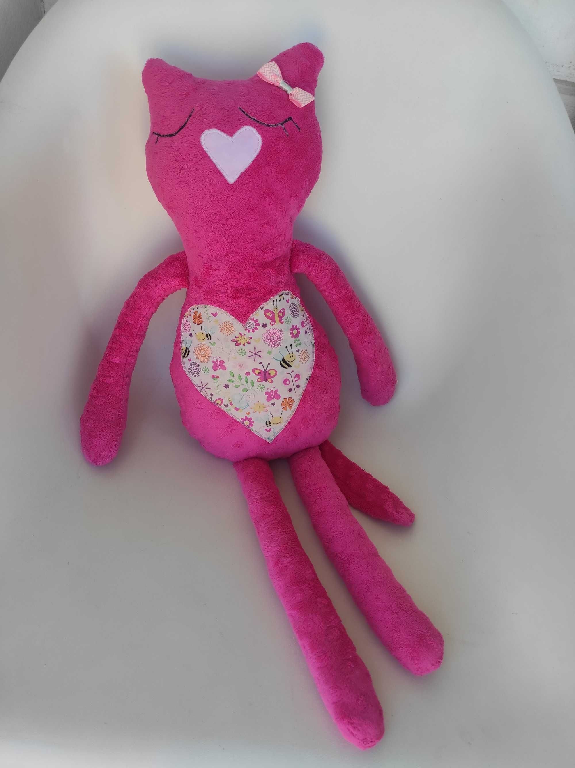 Maskotka DUŻY kot z polaru minky różowy 75 cm handmade
