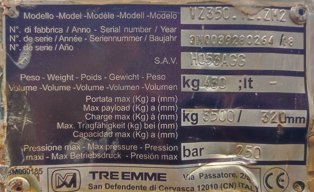 Merlo Wciągarka Hydrauliczna Treemme Hak Udźwig 3500kg Certyfikat